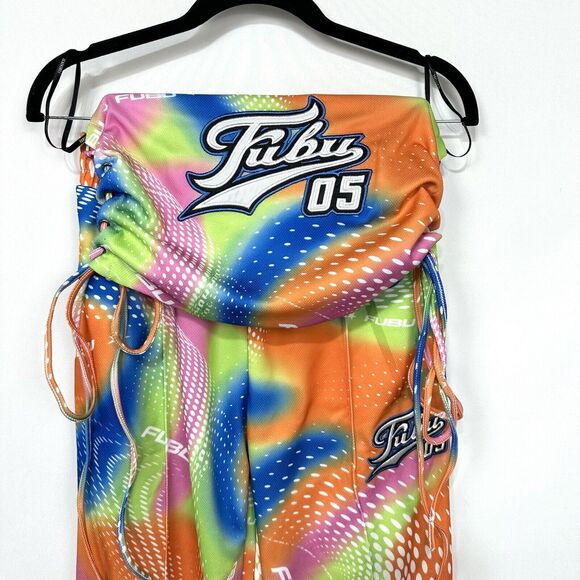 Fubu 05 X Forever 21 Y2K Tie Dye Embroidered Lace Up Tube Top & Joggers Sz SM - Picture 2 of 7